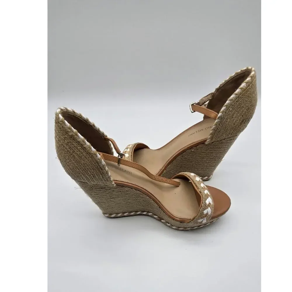 Antonio Melani Women’s 10 M Espadrille Wedge Sandals Tan Braided Ankle Strap